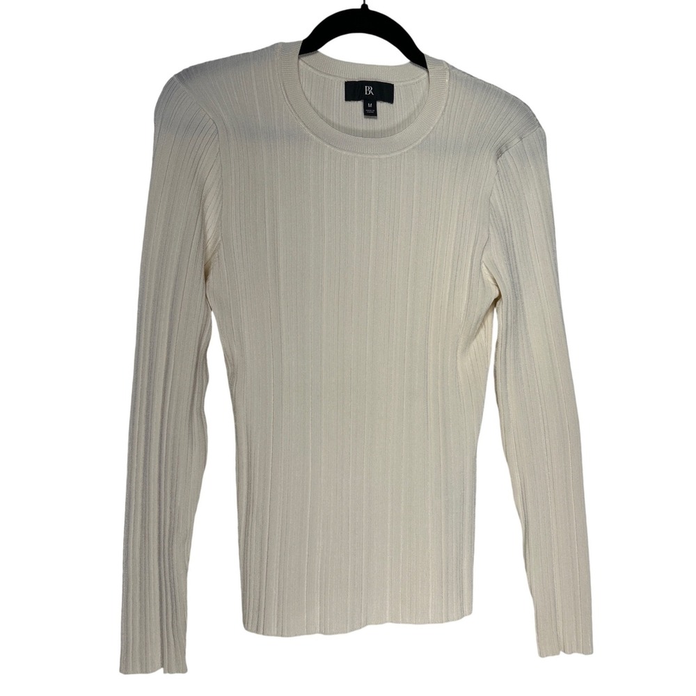 Banana Republic Ribbed Crew Neck Long Sleeve Top Cream Size‎ Medium  EUC
